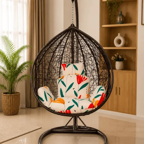 চাইনিজ স্ট্যান্ড দোলনা (কফি কালার, চিকন ফাইবার, বাঁশপাতা গদি)