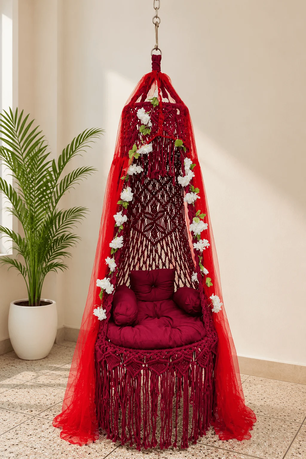 ২৬ ইঞ্চি মেরুন বউ দোলনা (সাদা ফুলসহ)